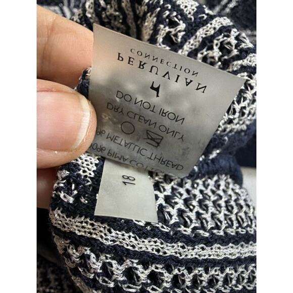 Peruvian Connection women's XS Cotton Tunic silver Blue White Aztec bohemian - Picture 11 of 12